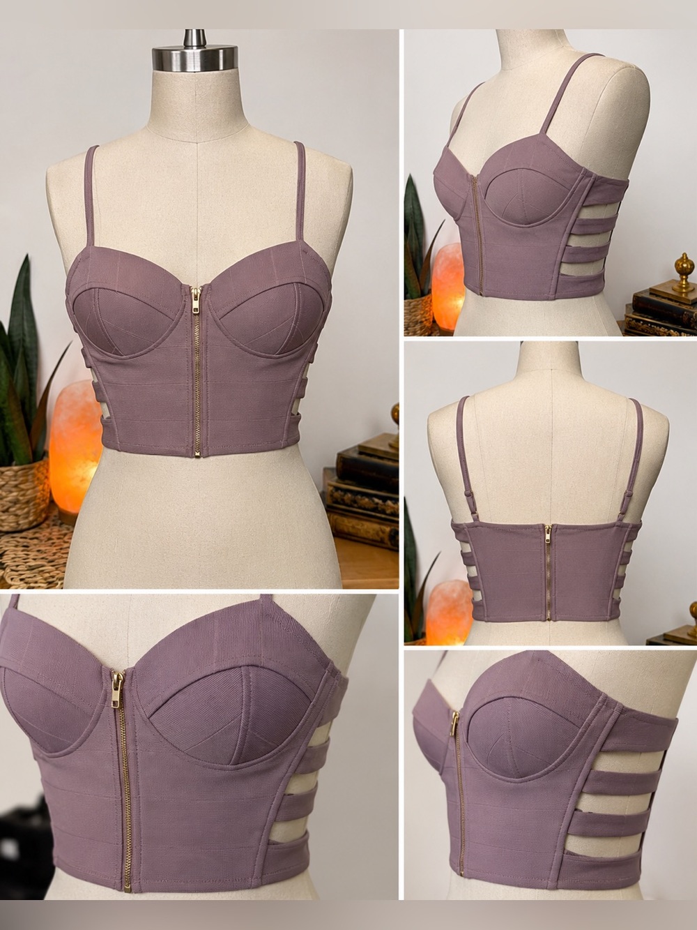 Haute Monde Mauve Bandage Corset Crop Top Strappy Bustier Size L